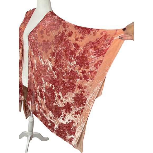 NEW Torrid Velvet Burnout Pink Red Whimsy Goth Fairy Kimono Cardigan Shawl Sheer - Picture 6 of 16